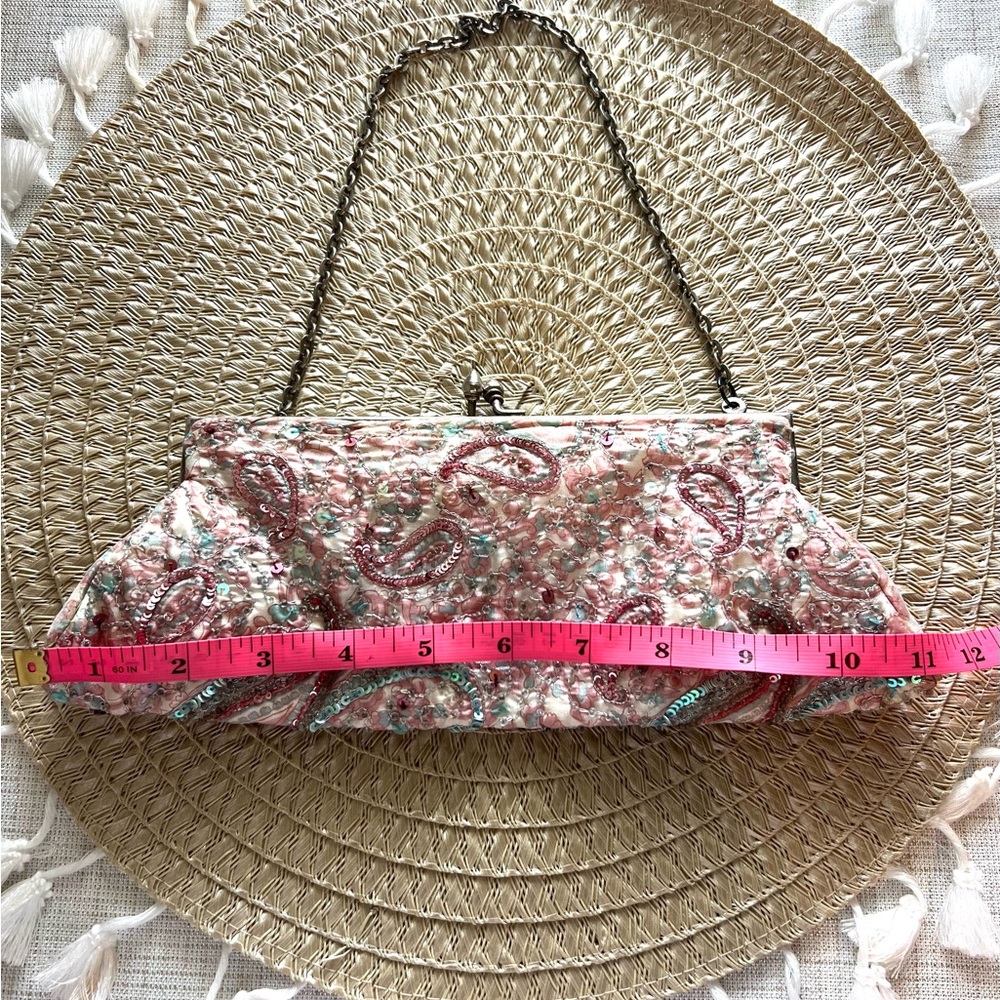 Vintage Pink Paisley Beaded Bag Trending Retro  Whimsy Ethereal  EUC - Picture 5 of 7